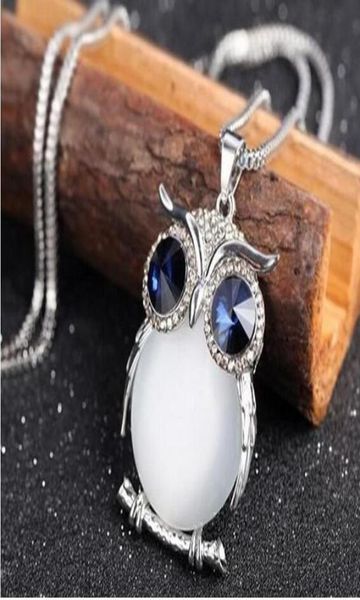 

new style charmant women necklace owl pendant rhinestone sweater chain long necklaces jewelry ornaments exquisite torque trinket g4102011, Silver