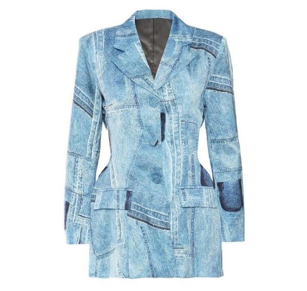 

women039s suits blazers superaen 2022 denim graffiti printed satin material waistexposed notched office lady blazer jacket w4744724, White;black
