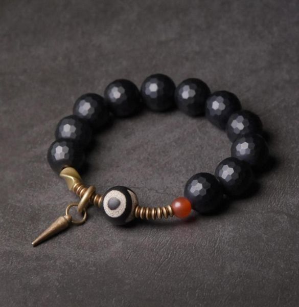 

faced 10mm strand black obsidian bracelet mixed tibtetan bead vintage processed copper zen healing prayer jewelry for men women2985067768