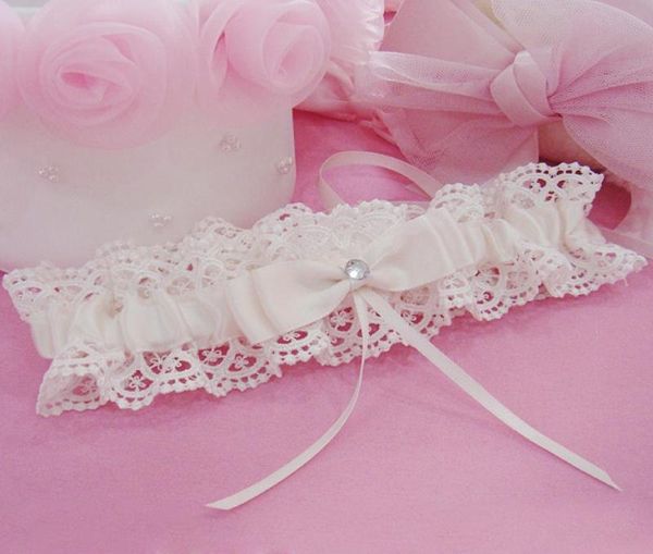 

european style bridal garters 2021 satin lace wedding garter crystal in ivory color 3466cm length4154321, White