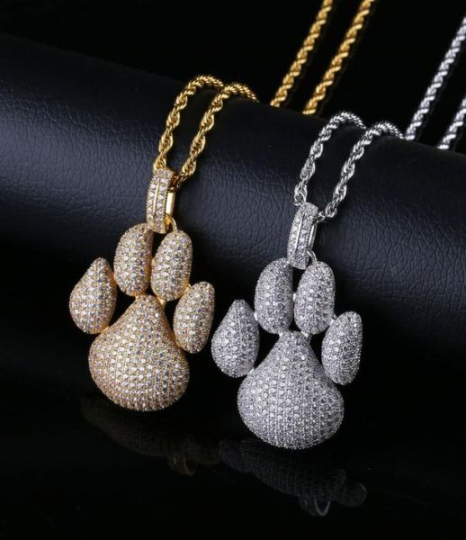 

micro paved cubic zirconia bling iced out puppy little dog paw pendants necklace for men boys hip hop rapper jewelry gold9125050, Silver
