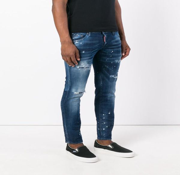 

new fashion winter autumn new jeans men cotton casual pants hole jeans straight elastic clothing trousers9615473, Blue