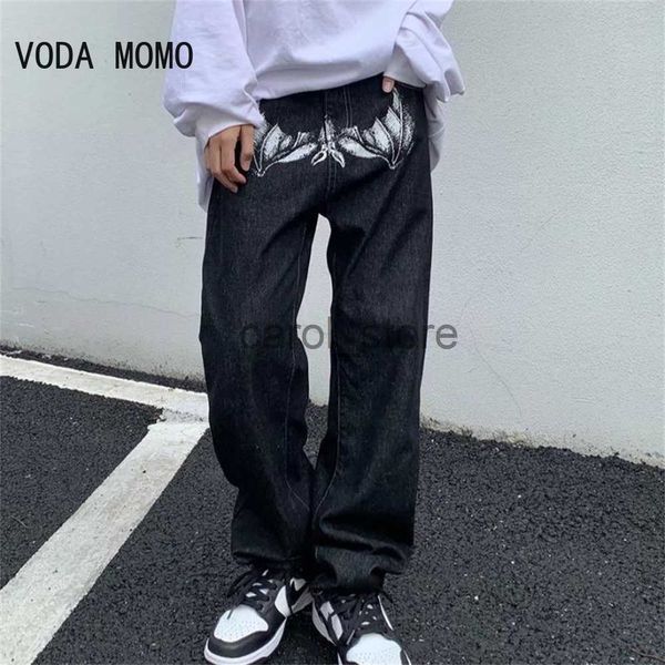 

men's jeans 2022 bat print streetwear men hip hop baggy jeans pants y2k clothes straight loose goth denim trousers pantalones vaqueros, Blue