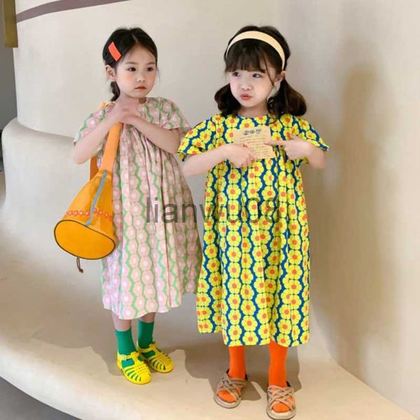 

girl's dresses 2022new printed summer kids girls dress baby causal floral dresses for girl party clothes cute children's flower pr, Red;yellow
