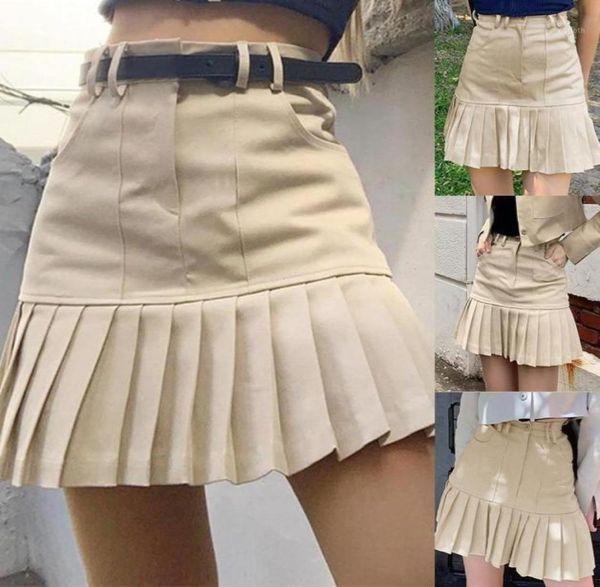 

skirts 2021 khaki pleated short womens casual high waisted mini skirt ladies preppy style korean fashion skirt123584622146931, Black