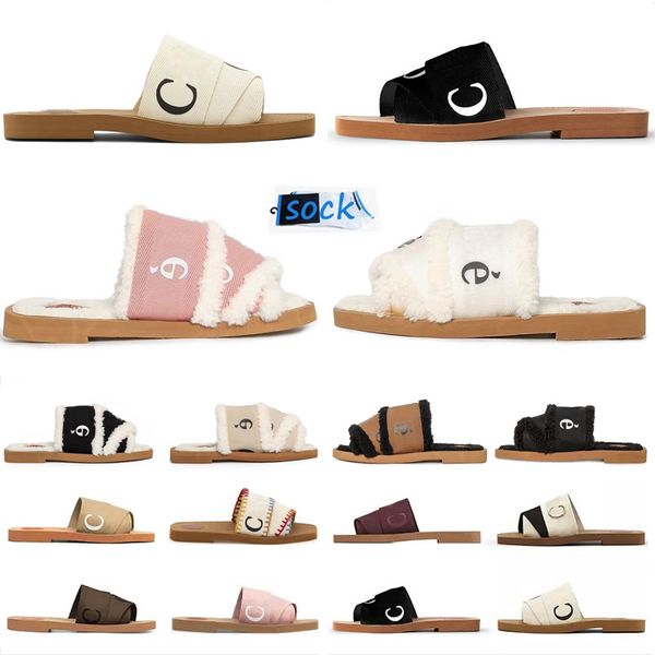 

winter woody cotton slippers sandals slides sliders for women mules flat slide white black pink lace lettering fabric canvas woman slipper s