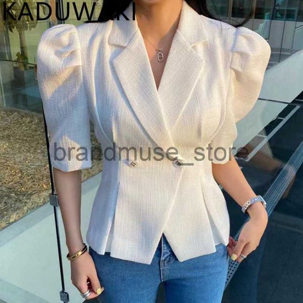 

women's jackets summer 2023 new short sleeved tweed coat women simple slim waist vintage elegant jackets french style chic office lady, Black;brown