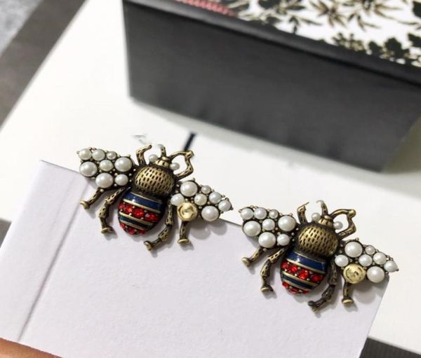 

designer bee stud earrings for women vintage copper pearl crystal bees animal earring jewelry gifts dropship1278387, Golden;silver