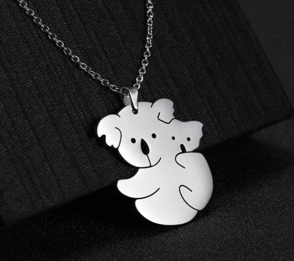 

skyrim cute koala animal pendant necklace stainless steel golden initial choker chain necklaces memorial jewelry gift for women9249025, Silver