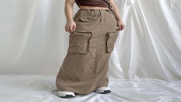 

skirts autumn cargo skirt 2022 retro style ins streetwear girl vintage big pocket dresses high waist back split y2k women skirtssk6491191, Black