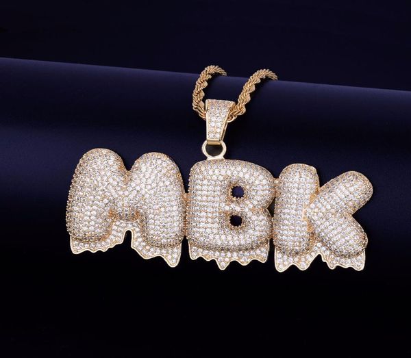 

custom name white drip letters chain necklaces pendant men039s zircon hip hop jewelry with 4mm gold silver rope chain 20inch8304103