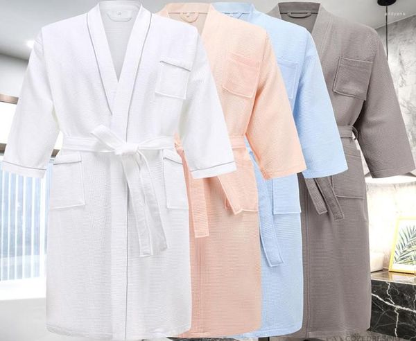 

men039s sleepwear cotton waffle kimono men bath robe plus size women knee length summer bathrobe soft solid pijamas bridesmaid 4772097, Black;brown