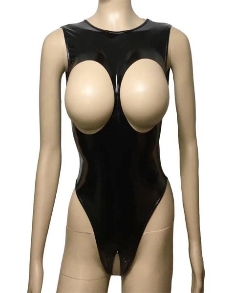 

lady lingerie teddies shiny gloss pu leather open breast crotch bodysuit catsuit leotard erotic underwear for women 2112149563566015, Red;black