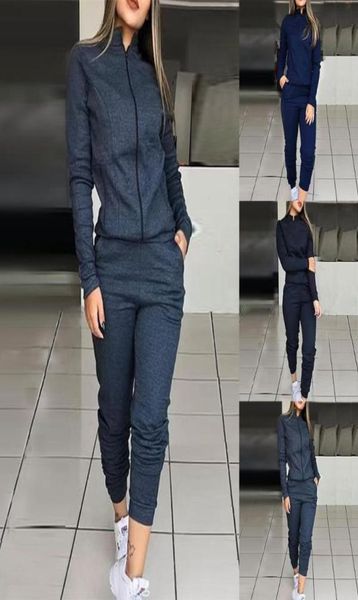 

two piece dress women sports tracksuit sets casual long sleeve solid jacket and elastic waist pants 2021 autumn fashion 2 sportwea2555093, White