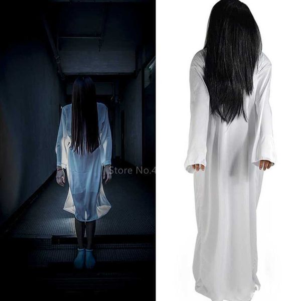 

theme costume halloween women cosplay come scary horror ghost yamamura sadako ault carnival party zombie witch wig dress cross set l230804, Black;red