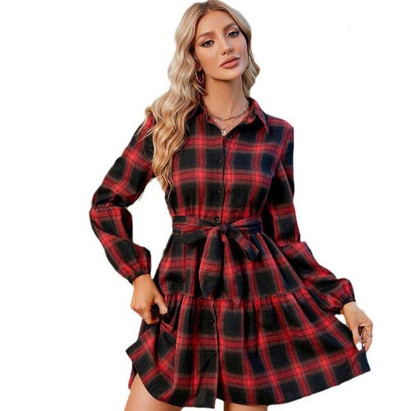 

plaid doll dress christmas waist cocktail, Black;gray