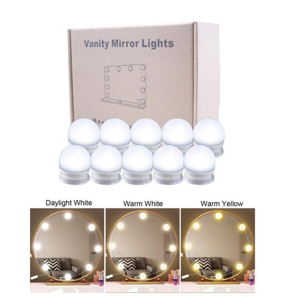 

10 led light bulbs kit for mirror 3 color tones adjustable brightness lightsusb charging port2310679