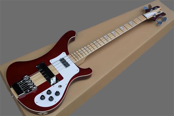 

factory custom wine red 4-string electric bass guitar with neck-thru body maple fingerboard chrome hardwares 2 pikcups offer customized