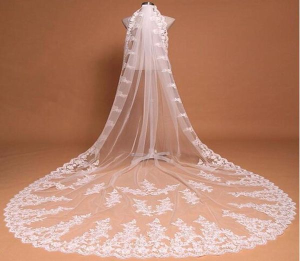 

bridal veils three meters long veils lace applique crystals cathedral length4900676, Black
