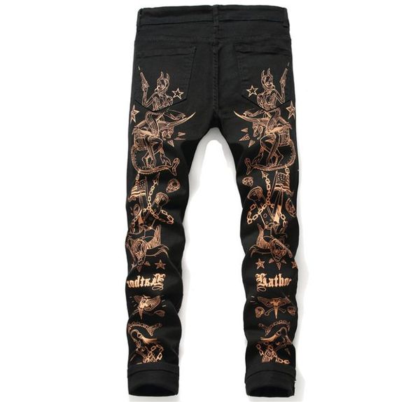

printed mens jeans black casual pencil denim pants hip hop streetwear jeans for male7176955, Blue