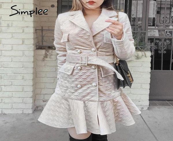 

simplee elegant diamond pattern aline women winter dress vneck pearl button belt ruffled dress high street warm short9667525, Black;gray