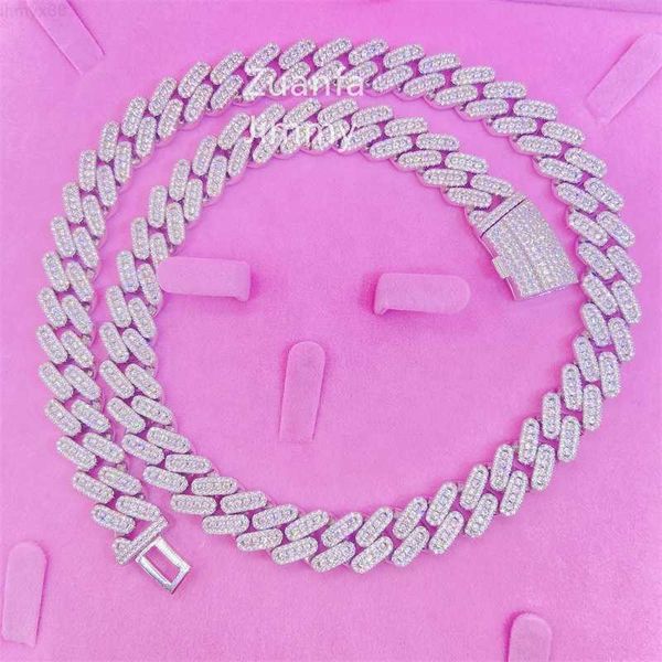 

luxury custom iced out buss down three row fully iced out 13mm vvs1 moissanite diamond miami cuban link chain, Silver