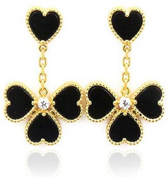 

fashion beautiful four leaf clover love dangle long stud earrings with agate 18k gold s925 silver for van womengirls wedding vale6884670