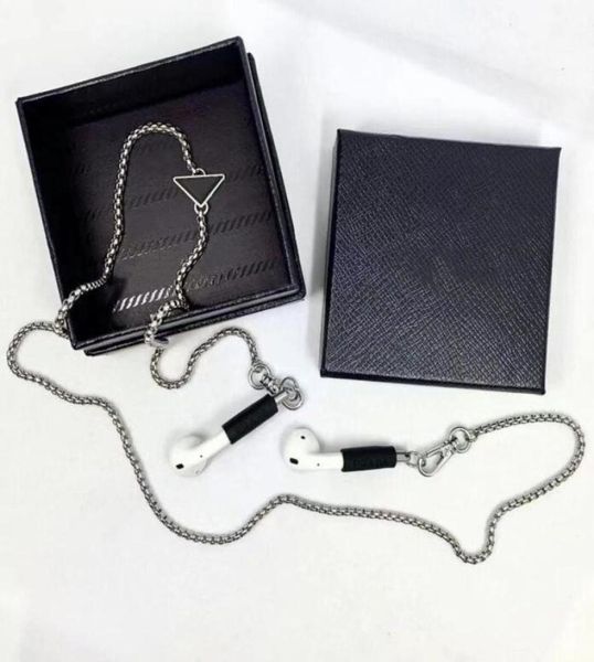 

fashion 3 color inverted triangle pendant necklace luxury men women jewelry accessories earphone chain anti loss decorative chains7183804, Silver