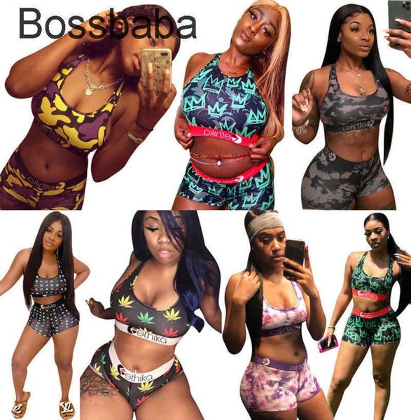 

women two piece pants swimwear bathing suit shorts set beachwear summer bikini printed splicing 8359553222, White