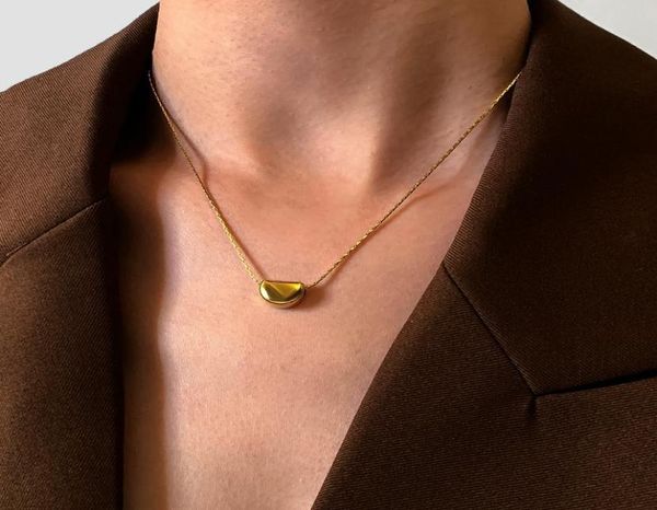 

pendant necklaces ingemark kpop fashion dainty bean necklace choker titanium steel charm women neck chain for girl jewelry gifts1511113, Silver