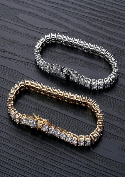 

18k gold plated hip hop zircon tennis chain bracelet 256mm single row iced out diamond for men women cuban chains rapper jewel7892942, Golden;silver