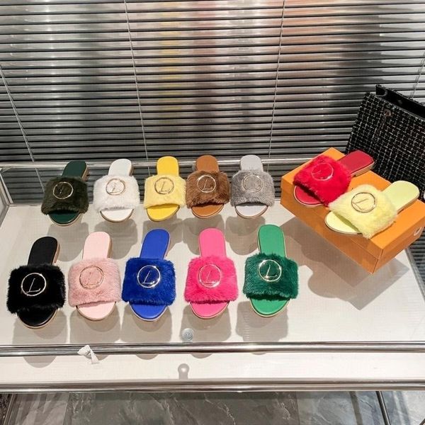 

fluffy womens slippers classic designer shoes spring and autumn new sandals fashion comfortable beach shoes luxury warm casual shoes non-sli, Black