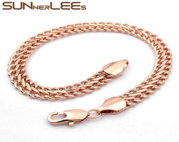 

sunnerlees fashion jewelry rose gold color bracelet 7mm braided link chain for mens womens gift c75 b3854537, Black