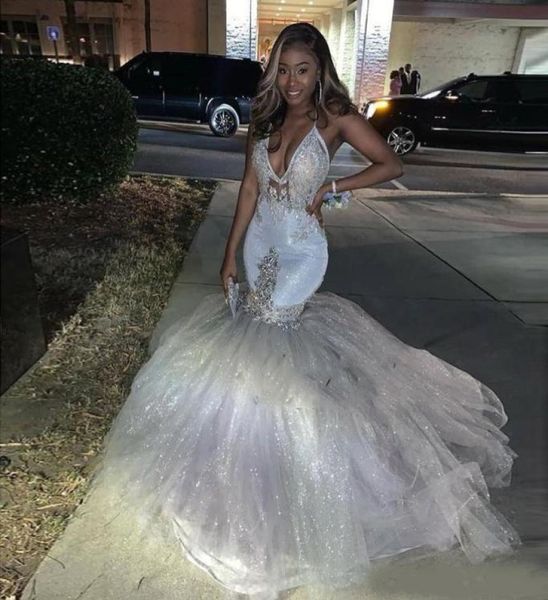 

sparkly white mermaid prom dresses v neck beaded lace appliqued evening gowns plus size cocktail party occasion dress vestido1589361, Black