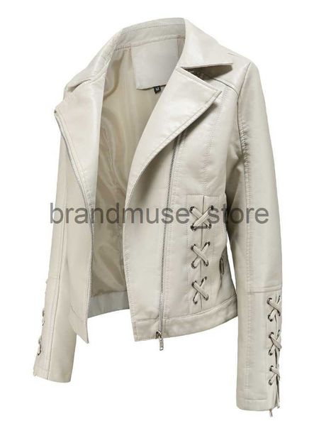 

women's jackets fmfssom woven bandage leather jacket spring fashion pu coat female casual zipper long sleeve moto biker black windproof, Black;brown