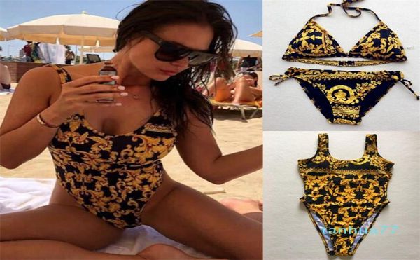 

fashiongold print floral swimsuit bikini pop print lady women two piece outfits classic pattern designer bikini swimming set8178348, White;black