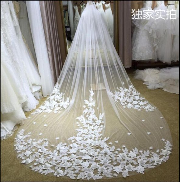 

3m long court tulle wedding veils one layer same color as picture 3d artificial floral bridal veils4204322, Black