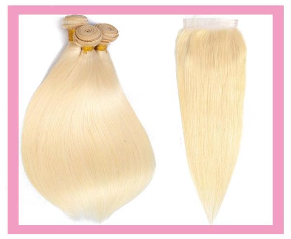 

malaysian human hair blonde 613 color silky straight 3bundles with 4x4 lace closure with baby hair wefts with four by four closure1909252, Black;brown