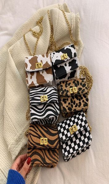 

kids designer mini change purse fashion baby girls checkered cow printed wallet cute children small accessories one shoulder bags 9994657, White