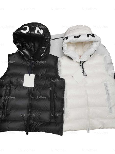 

2023 autumn/winter men's down tank r brand clothing women's sleeveless jacket coat white duck down hooded tank couple, Black;white