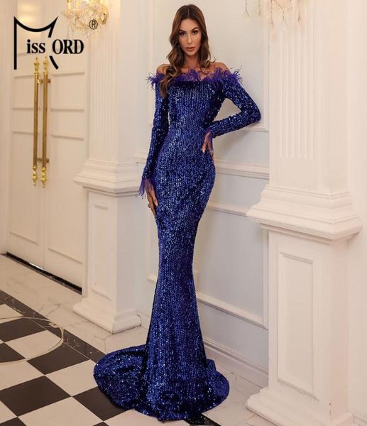

missord shoulder feather long sleeve sequin floor length evening party maxi reflective party dress vestidos ft19005-12686955, Black;gray