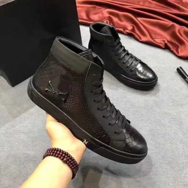 

fashion luxury men shoes men leather lace up platform oversized sole sneakers white casual shoes size 38-45, Black