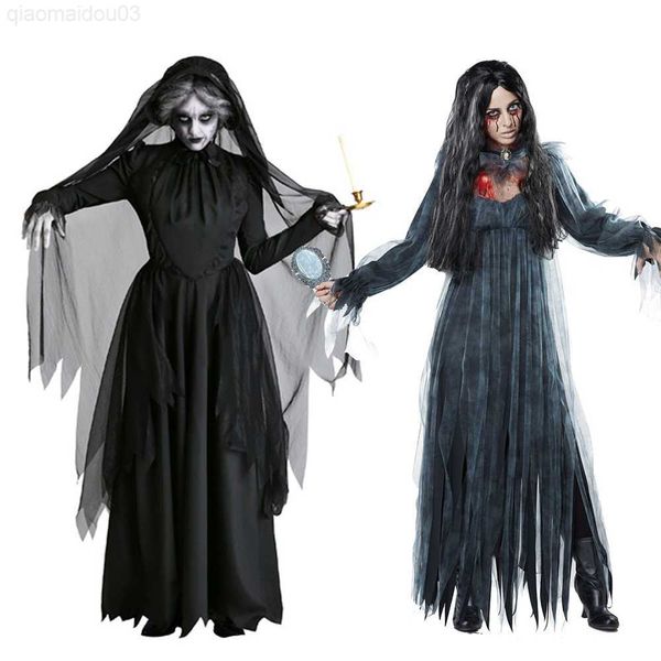 

theme costume witch women scary zombie vampire halloween come horror spooky ghost dress hooded cape death robe l230804, Black;red