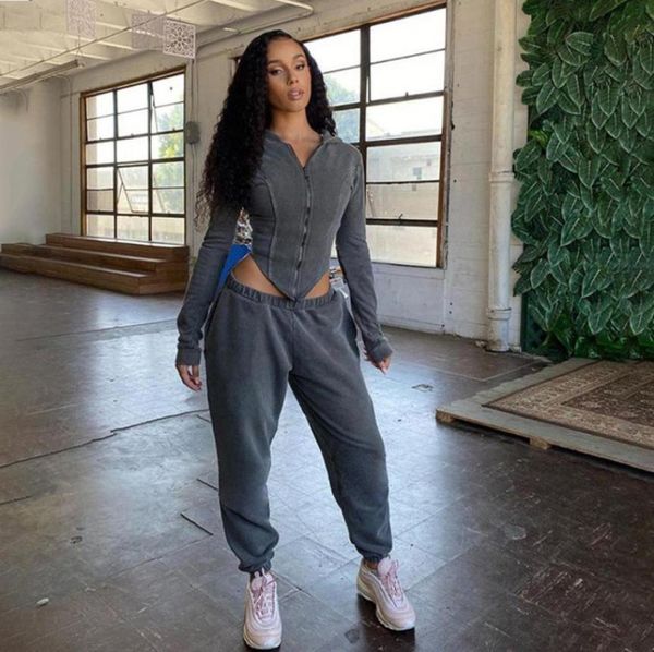

casual workout sporty two piece set for women autumn long sleeve hooded lounge wear zipper corset and pants outfits35513997049028, White
