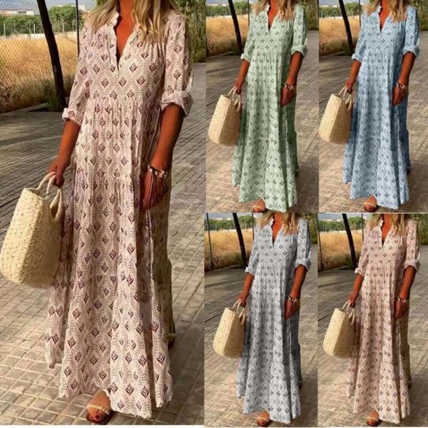 

womens clothing summer style retro stand up collar large size fashionable loose dress long, Black;gray