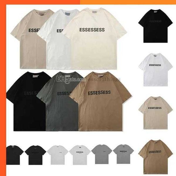 

ess designer pullover t shirts chest letter laminated print short sleeve high street loose oversize casual tshirt cotton for men and women, White;black