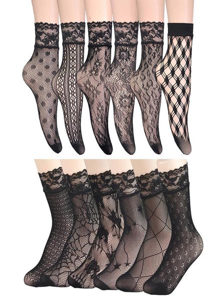 

socks hosiery vintage lace ladies summer floral mesh elastic transparent short ankle lolita women dress fishnet black femalesock3196477, Black;white