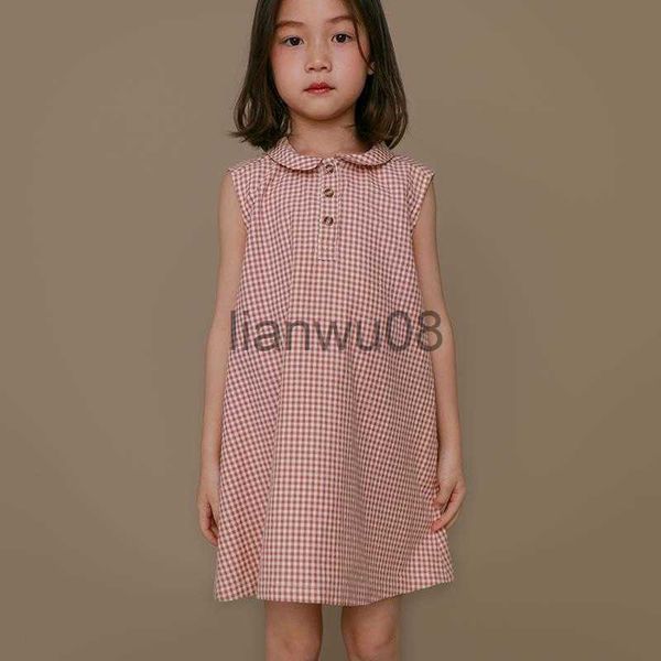 

girl's dresses summer new retro children girl dress kids cotton casual sleeveless dresses fashion plaid children's clothing x0806, Red;yellow