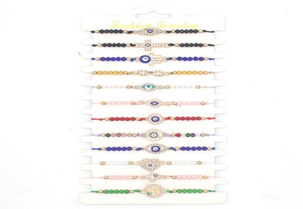 

12 pcs colorful diamond evil eye beaded bracelets handmade braided string good luck nazar amulet bangle lucky turkish religious sy4686000, Golden;silver