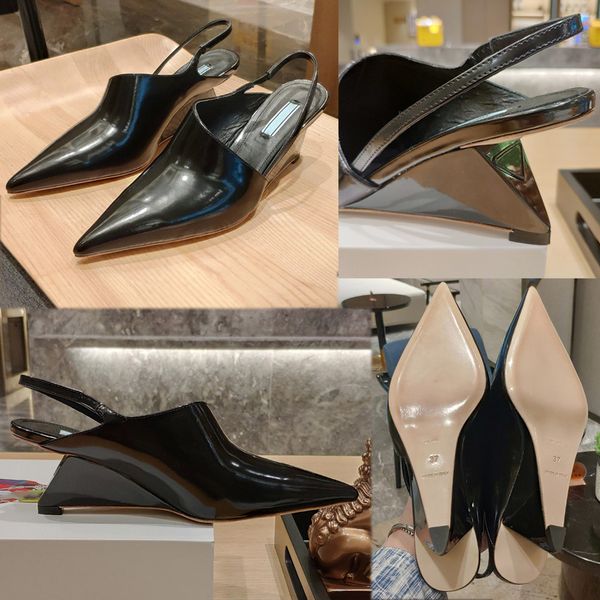 

new womens designer high heels mid heel open heel heels unique heel design highlights brand characteristics spring autumn fashion week same, Black
